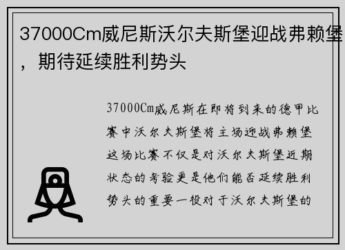 37000Cm威尼斯沃尔夫斯堡迎战弗赖堡，期待延续胜利势头