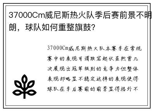 37000Cm威尼斯热火队季后赛前景不明朗，球队如何重整旗鼓？